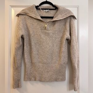 Cupcakes & Cashmere Quarter Zip-Up Knit Sweater - Beige, X-Small